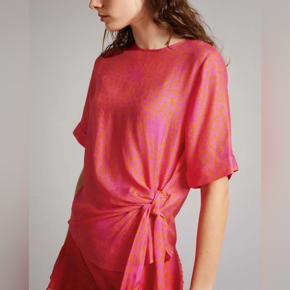 NWT Ted Baker Merrick deep pink orange integral tie front shirt xs